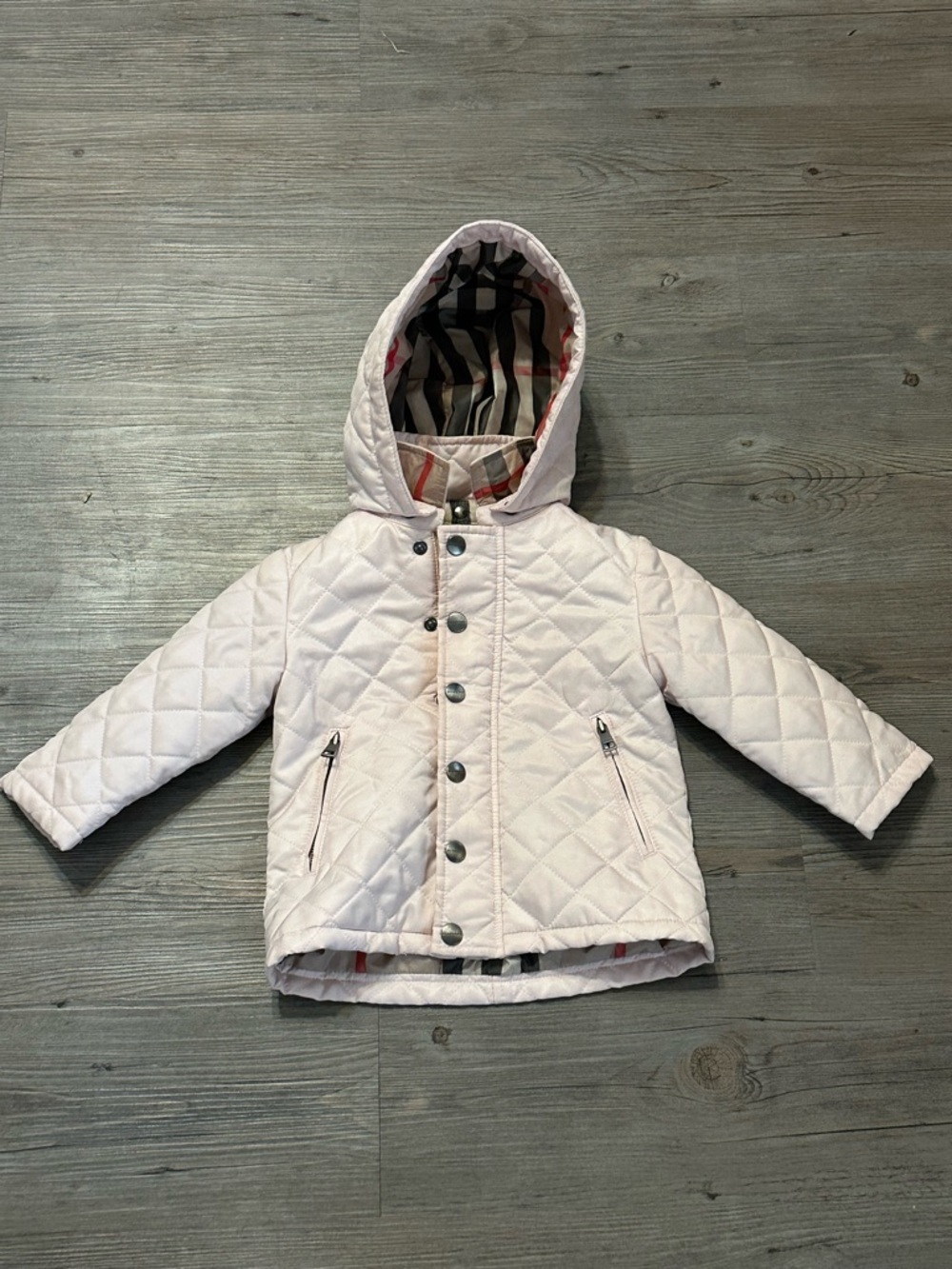 Burberry Girls' Quilted Hooded Jacket in Light Pink - removable hood 12 months